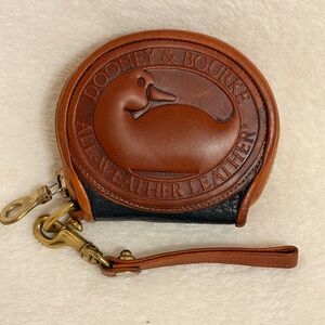 Dooney & Bourke Tan and Navy All Weather Leather Vintage Coin Pouch